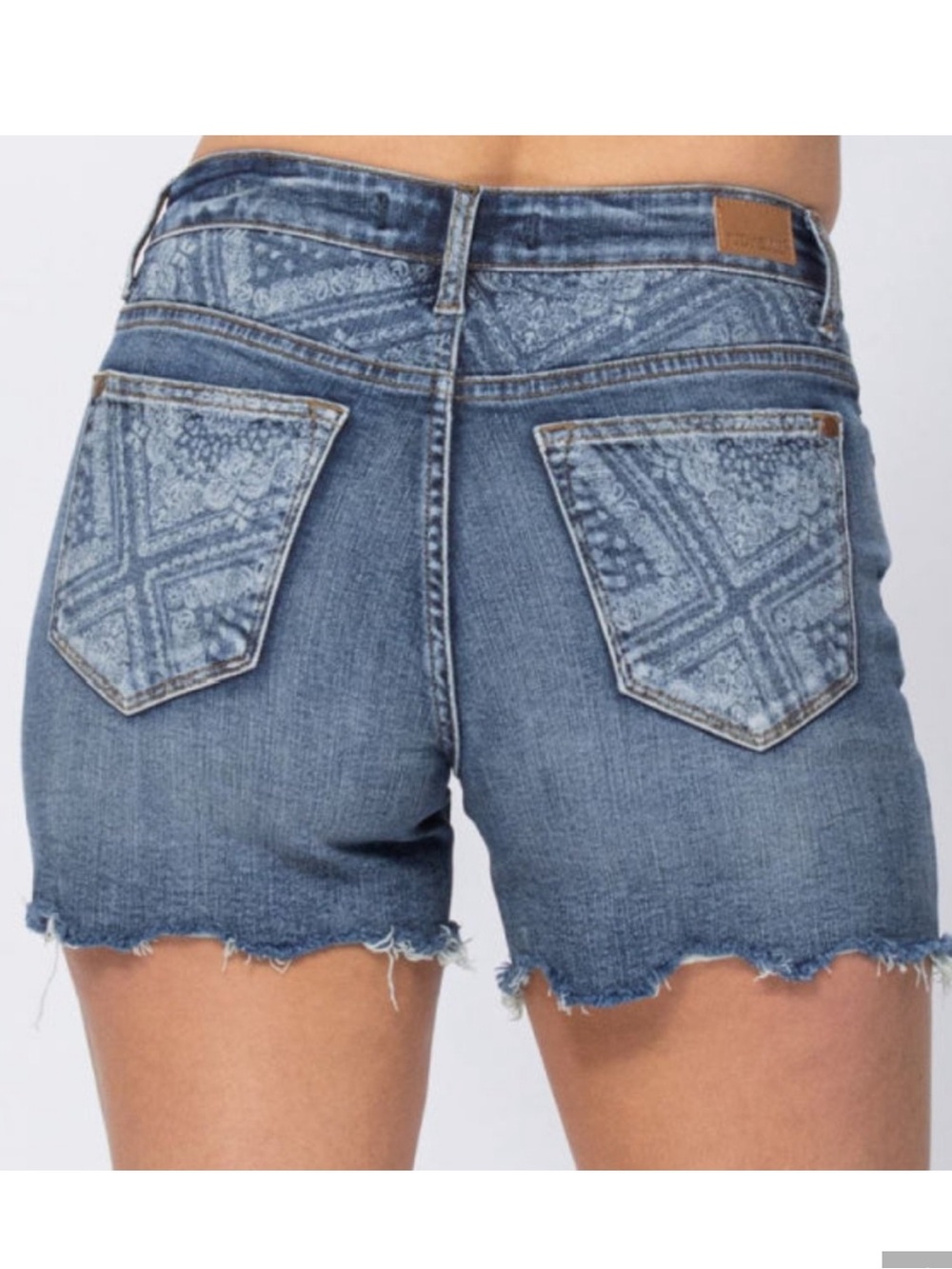 JUDY BLUE Paisley Bandana High Rise Cutoff Denim Blue Jean Shorts Size 3XL